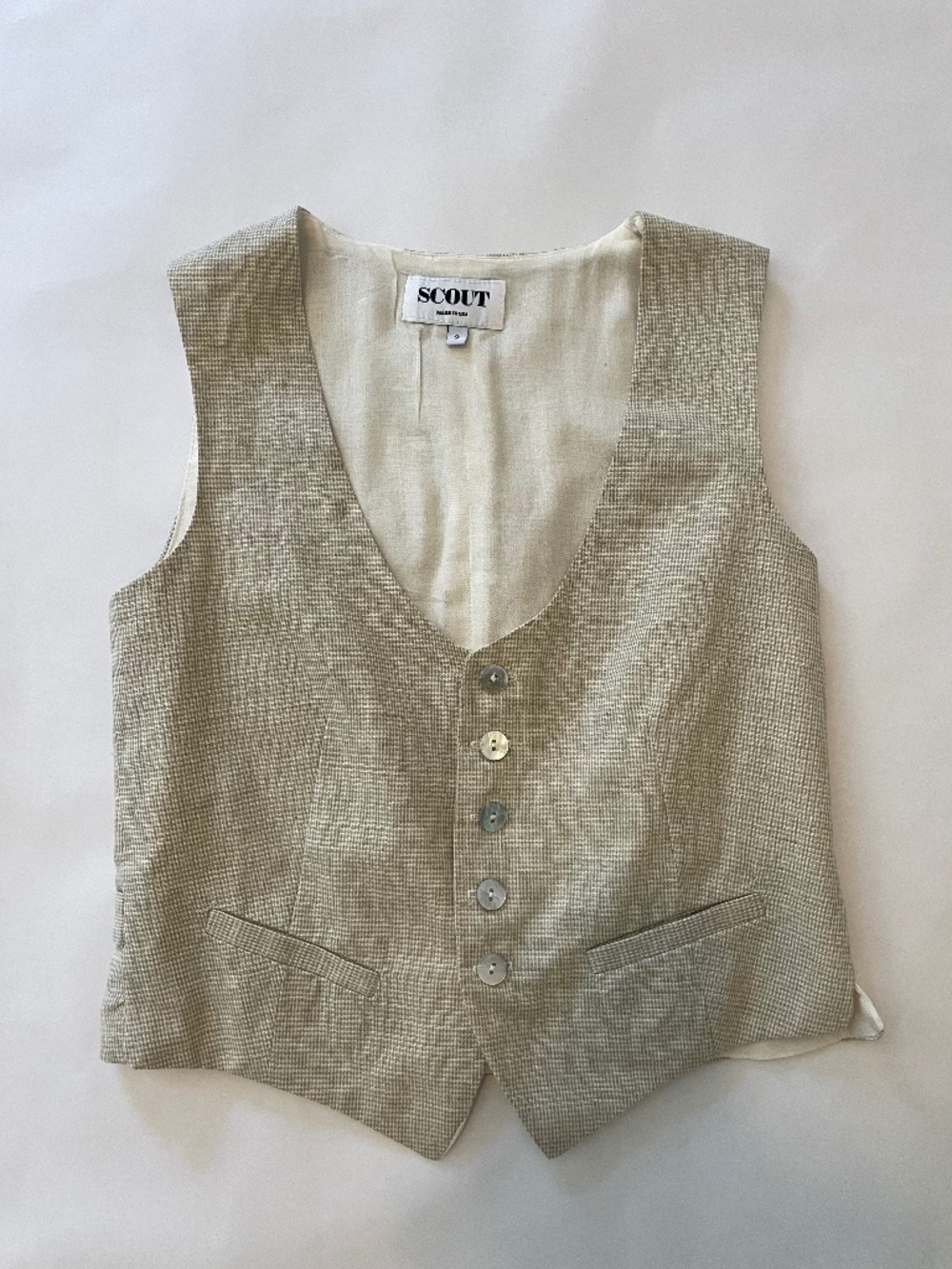 Scout Goods Los Angeles The Vest Sleeveless Top, Tan, Women's Small, Boho Preppy